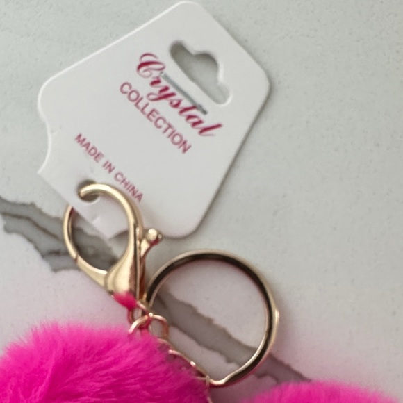 Pink Heart Fluffy Bagcharm/Keychain - Picture 3 of 4